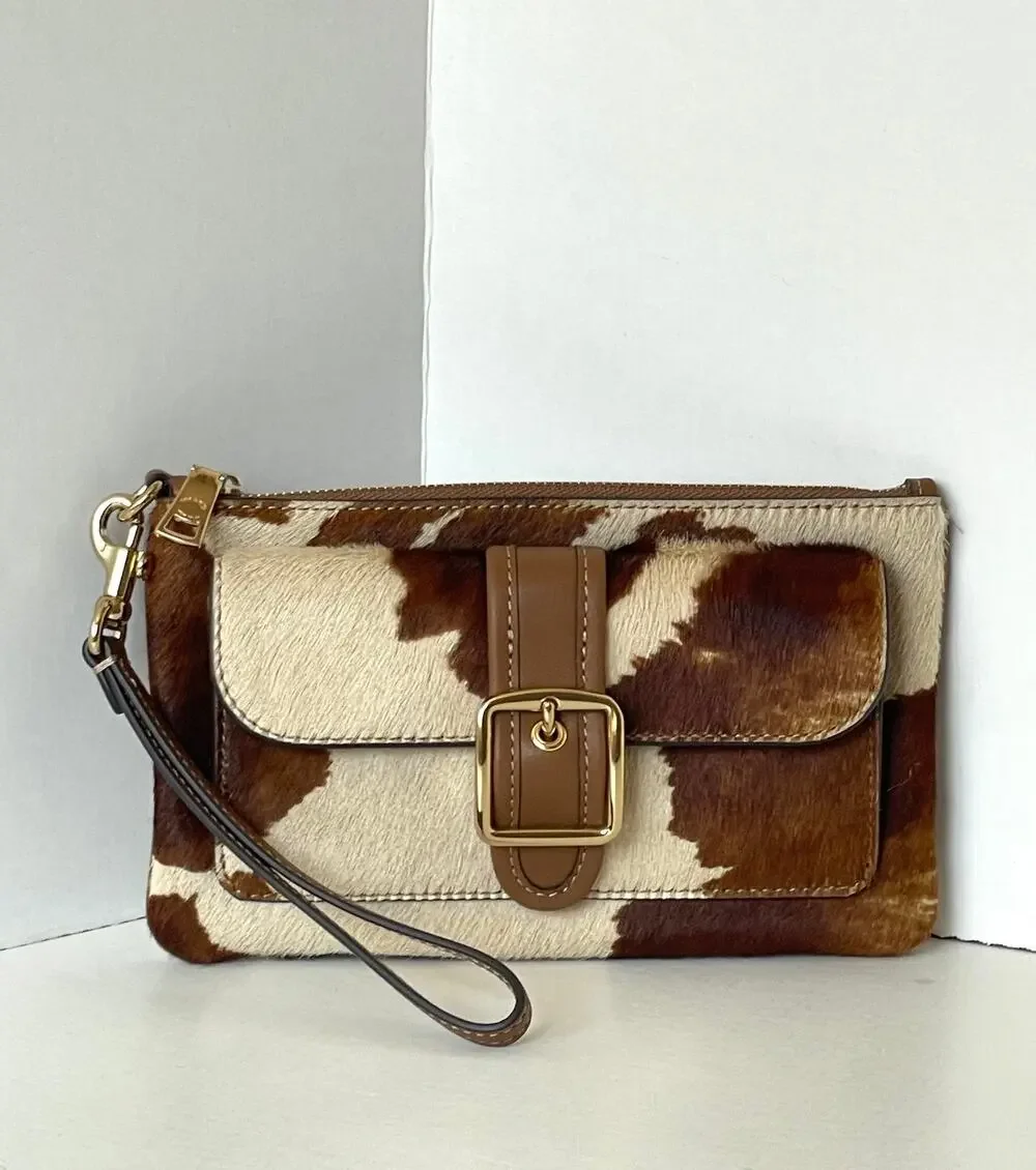 Coach Ashton Wristlet Haircalf Cow Print Leather Clutch CDY07  C